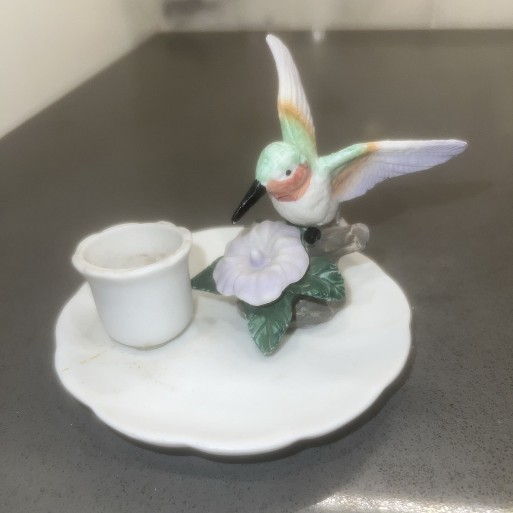 Vintage Giftco Porcelain Hummingbird Taper Candle Holder